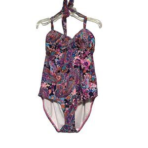 Womens Plus Size Paisley Halter One-Piece Swimsuit 20W